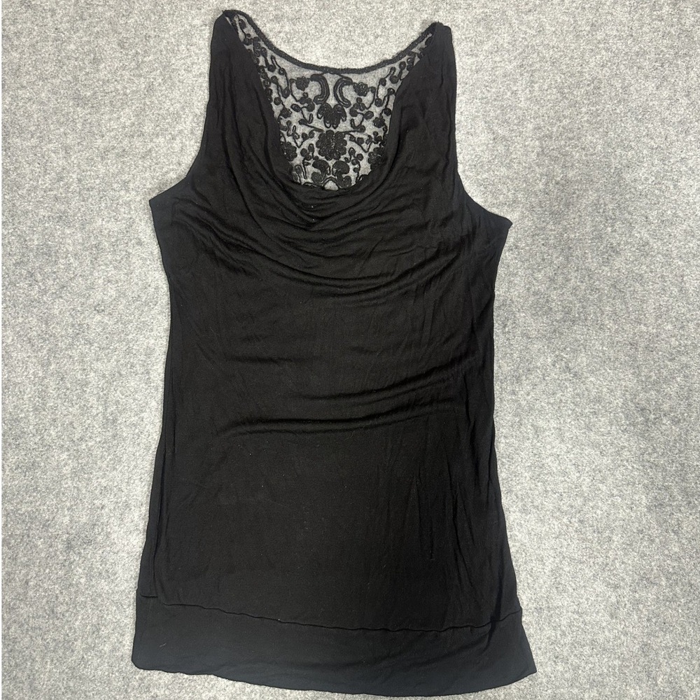 Tempted Hearts Cowl Neck Tank Top Black Floral Lace Back Sleeveless